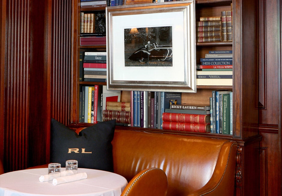 Brown leather banquette & RL cushion