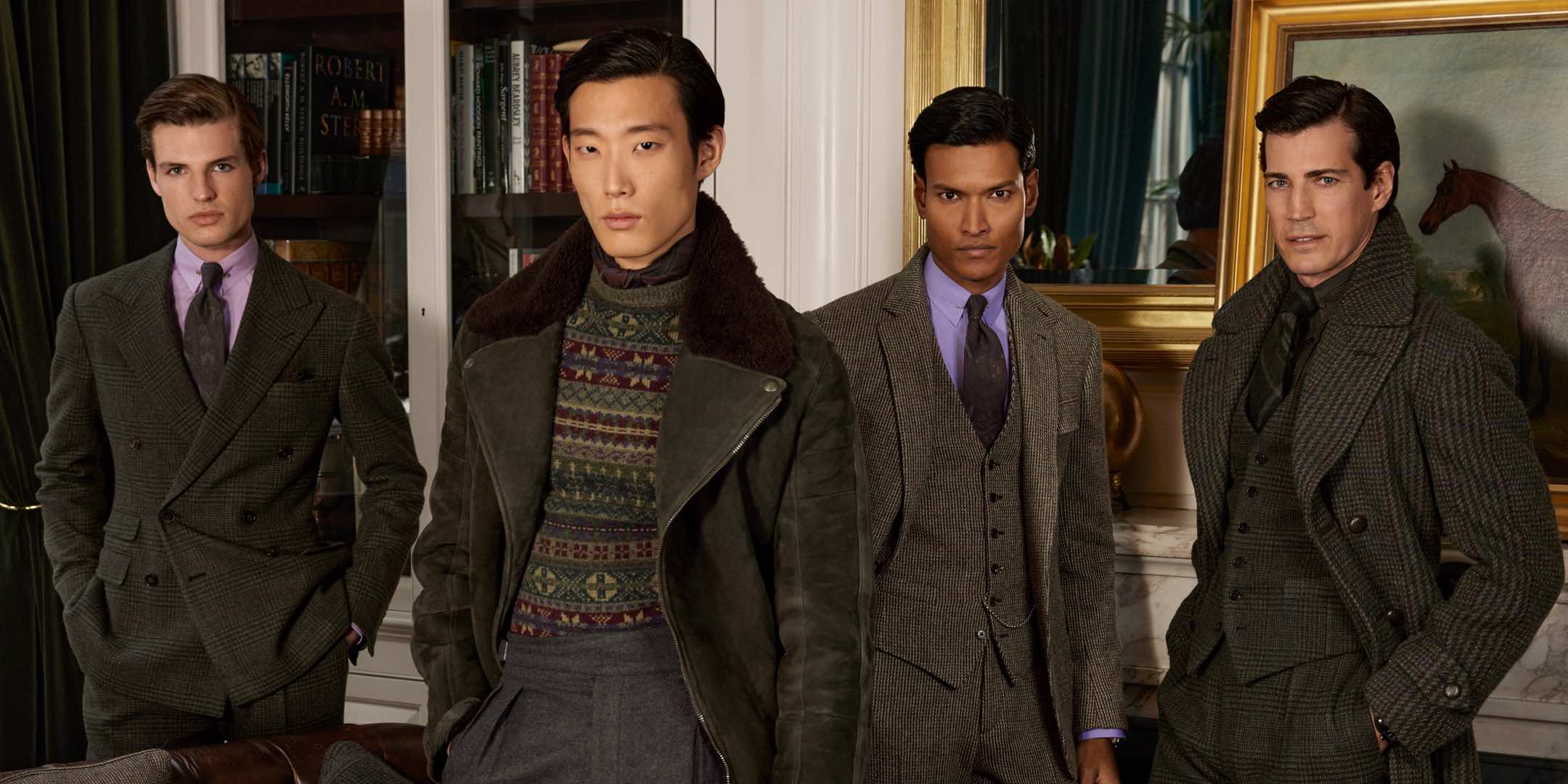Men wear Purple Label tailoring and outerwear.