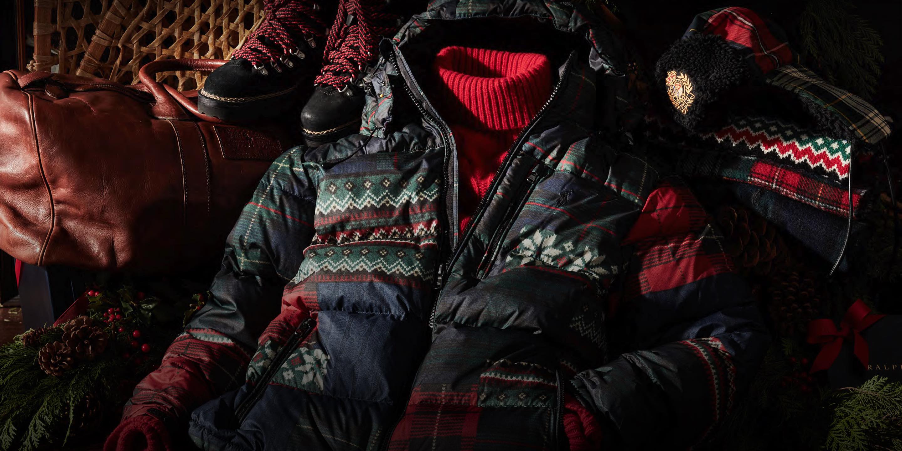 Patchwork plaid puffer jacket.