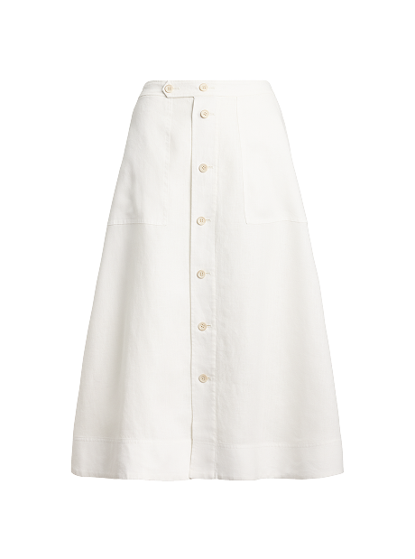Buttoned Linen A-Line Skirt