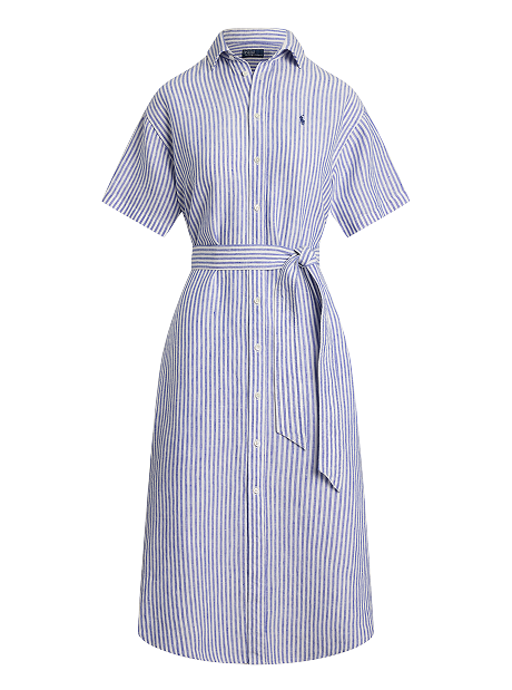 Striped Linen Short-Sleeve Shirtdress